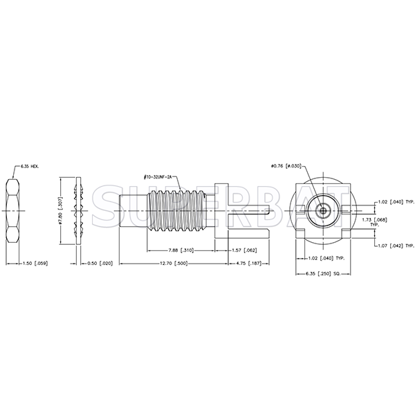 SMC Jack Female Bulkhead Straight PCB Mount Connector for 0.068 inch End Launch