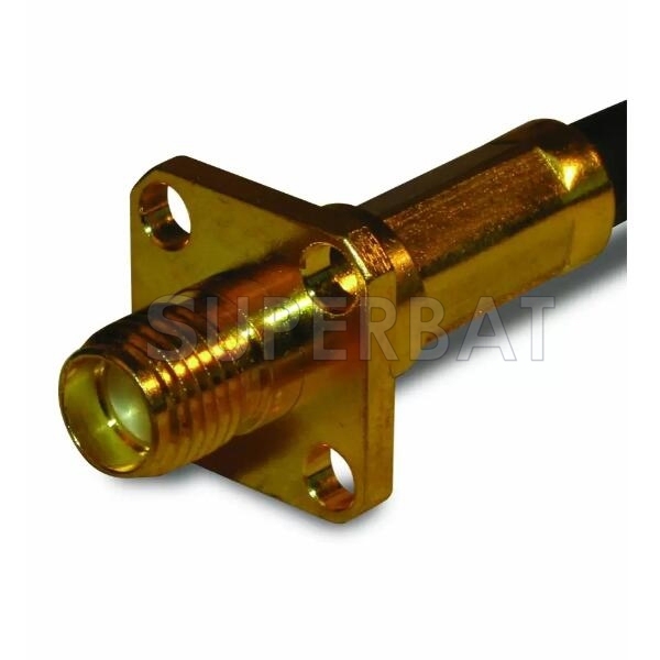 Superbat RF connector SMA Jack Straight 4 Hole Flange connector for RG58 LMR195 Coax Cable