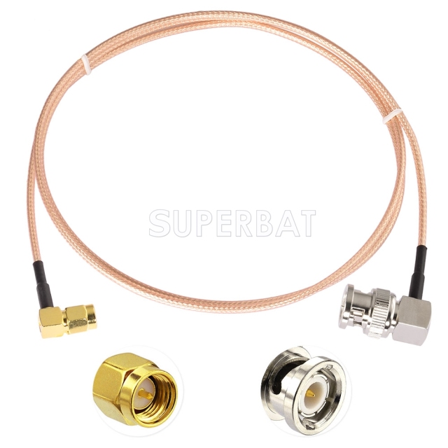 BNC Right Angle Plug to SMA Right Angle Plug RG316 50cm
