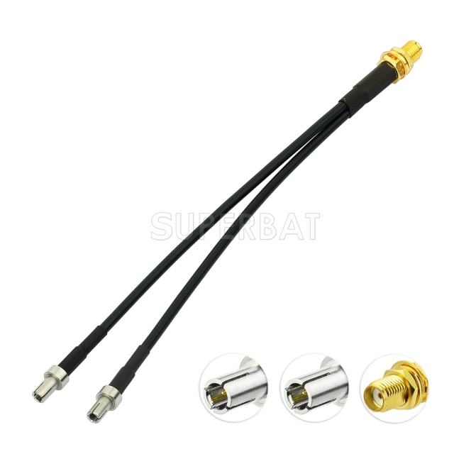 SMA Female Bulkhead to Dual TS9 Splitter Adapter Jumper Antenna Cable 15 cm Y Type for 4G LTE Router USB Modem MiFi Hotspots Verizon Netgear