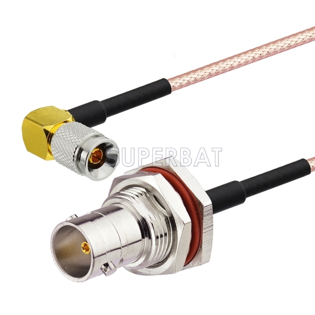 BNC-75 BulkHead Jack with O-ring to 1.0/2.3-75 Right Angle Plug RG179 20cm