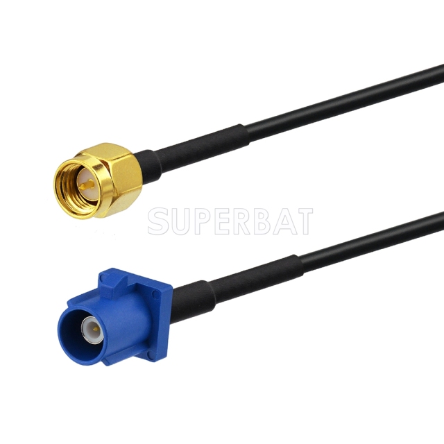 Fakra Signal Blue Straight Plug to SMA Straight Plug RG174