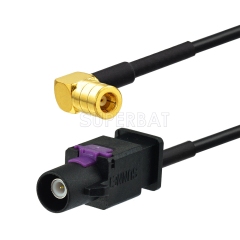 Fakra Jet Black 1 Straight Plug to SMB Right Angle RG174