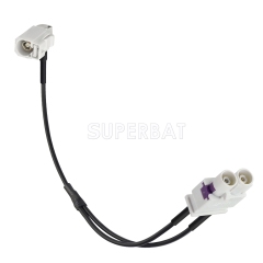Fakra Cream Double Straight Plug to Fakra Cream Right Angle Jack RG174 Y shape