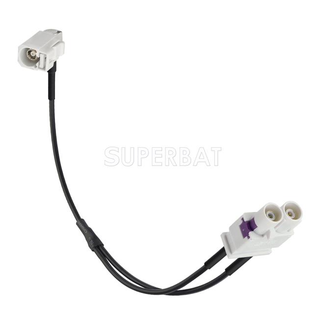 Fakra Cream Double Straight Plug to Fakra Cream Right Angle Jack RG174 Y shape