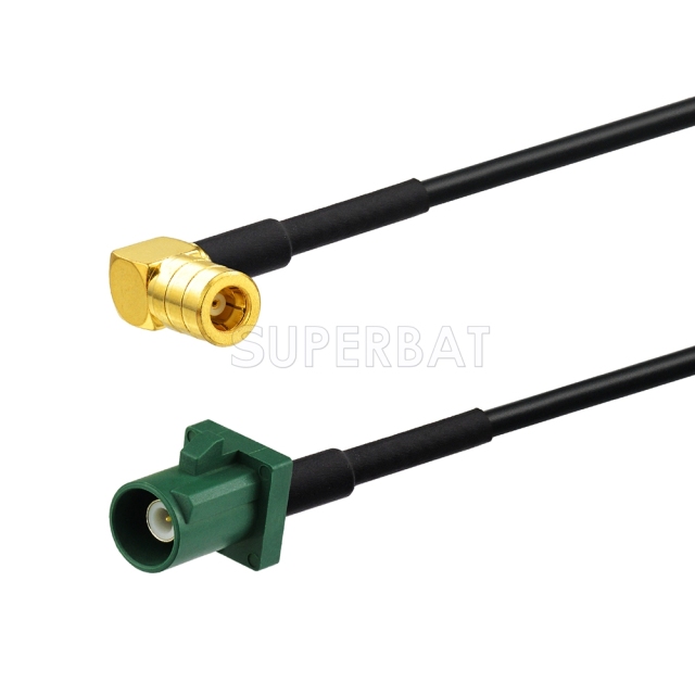 Fakra Leaf Green Straight Plug to SMB Right Angle RG174