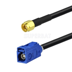 Fakra Signal Blue Straight Jack to SMA Straight Plug RG58