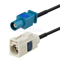 Fakra Cream Straight Jack to Fakra Water Blue 1 Straight Plug RG174