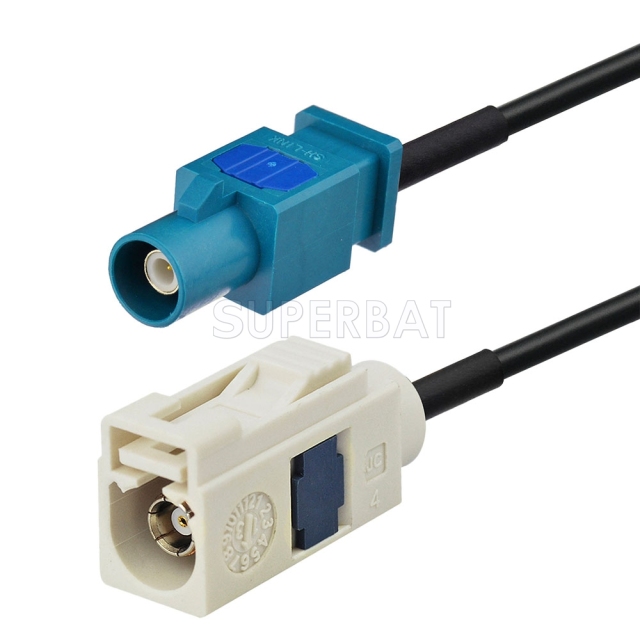 Fakra Cream Straight Jack to Fakra Water Blue 1 Straight Plug RG174