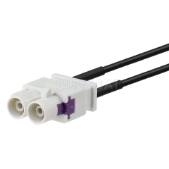Fakra Cream Double Straight Plug to Fakra Cream Right Angle Jack RG174 Y shape