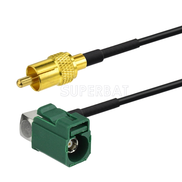 Fakra Leaf Green Right Angle Jack to RCA Straight Plug RG174