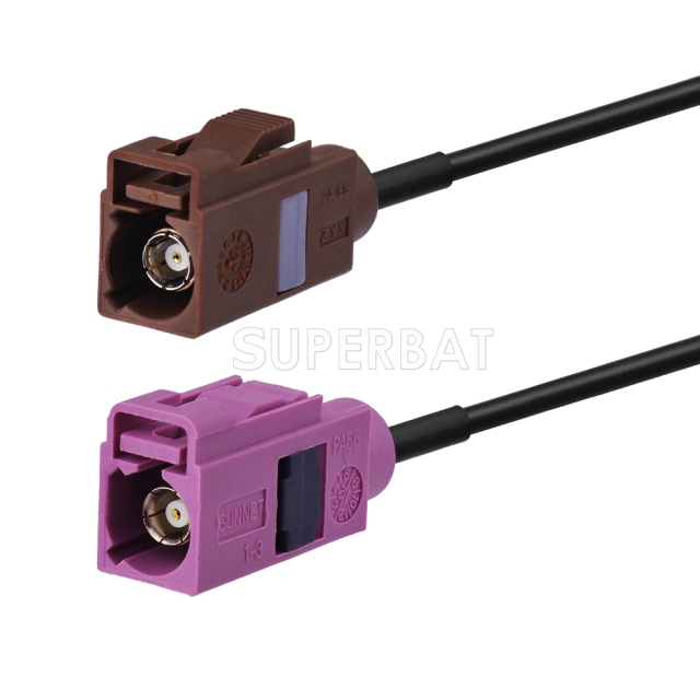 Fakra Nut Brown Straight Jack to Fakra Heather Violet Straight Jack RG174