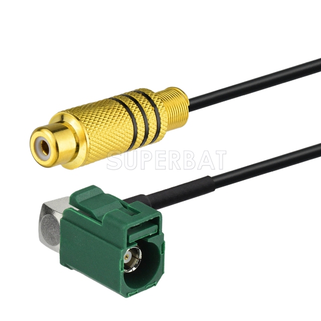Fakra Leaf Green Right Angle Jack to RCA Straight Jack RG174