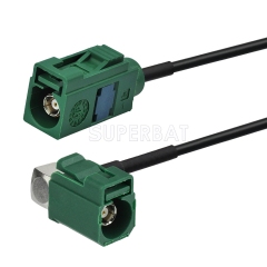 Fakra Leaf Green Right Angle Jack to Fakra Leaf Green Straight Jack RG174