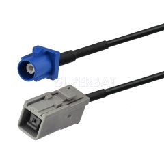 Fakra Signal Blue Straight Plug to GT5-1S Grey Straight Jack RG174