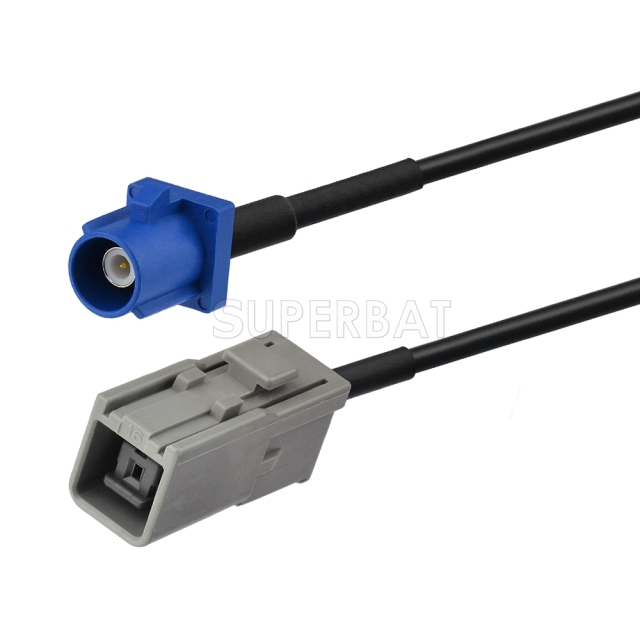Fakra Signal Blue Straight Plug to GT5-1S Grey Straight Jack RG174