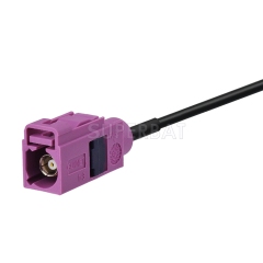 Fakra Signal Blue Right Angle Jack to Fakra Heather Violet Straight Jack RG174