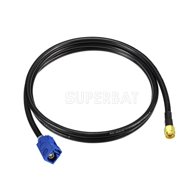 Fakra Signal Blue Straight Jack to SMA Straight Plug RG58