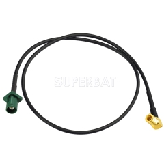 Fakra Leaf Green Straight Plug to SMB Right Angle RG174