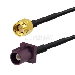 Fakra Claret Violet Straight Plug to SMA Straight Plug RG174