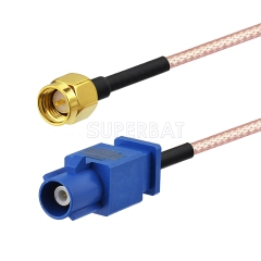 Fakra Signal Blue 1 Straight Plug to SMA Straight Plug RG316