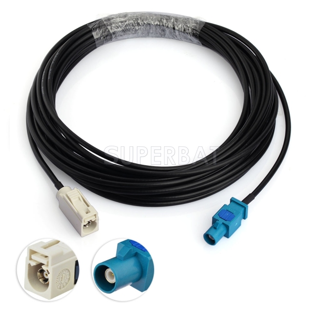 Fakra Cream Straight Jack to Fakra Water Blue 1 Straight Plug RG174