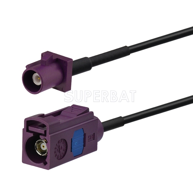 Fakra Claret Violet Straight Jack to Fakra Claret Violet Straight Plug RG174