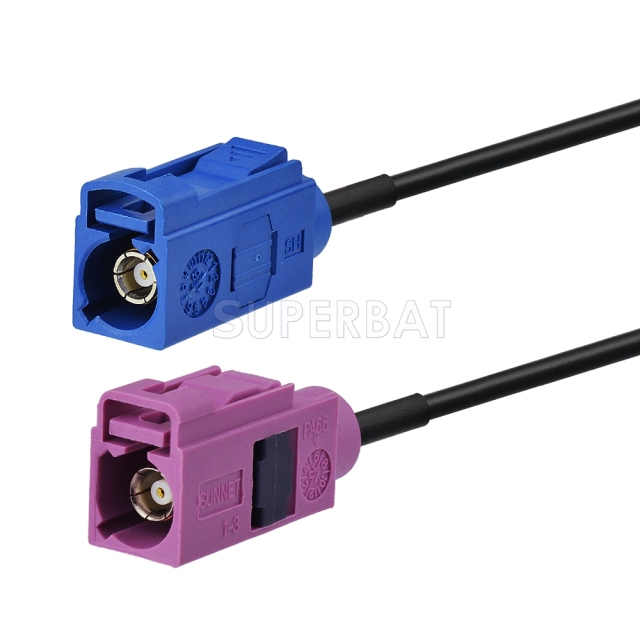 Fakra Signal Blue Straight Jack to Fakra Heather Violet Straight Jack RG174
