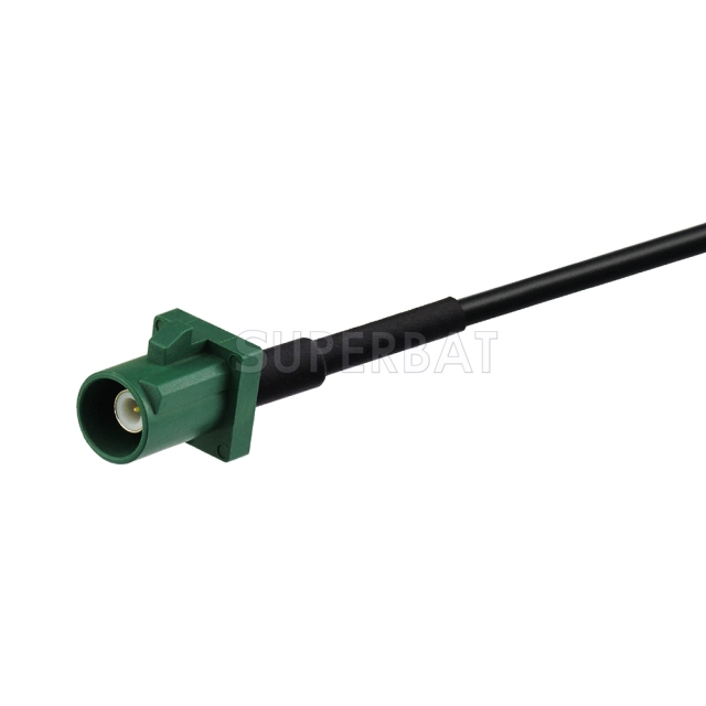 Fakra Leaf Green Straight Plug to SMB Right Angle RG174