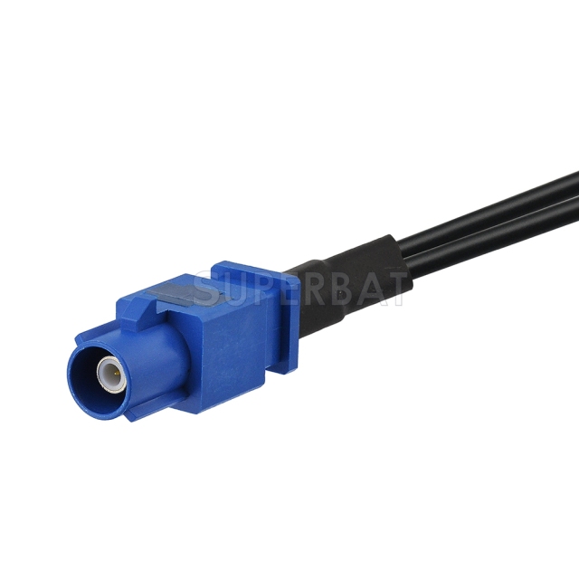 Fakra Signal Blue 1 Straight Plug to Fakra Signal Blue Right Angle Jack to SMA Straight Plug RG174 V shape