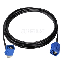 Fakra Signal Blue Right Angle Jack to Fakra Signal Blue Straight Jack RG174