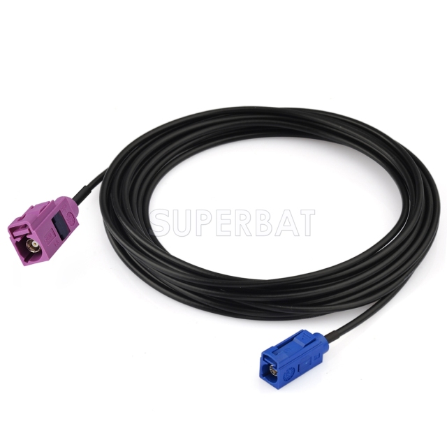 Fakra Signal Blue Straight Jack to Fakra Heather Violet Straight Jack RG174