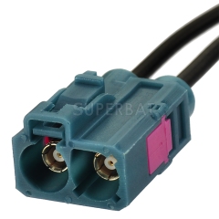 Fakra Water Blue Double Straight Jack to DIN Straight Jack RG174 V shape