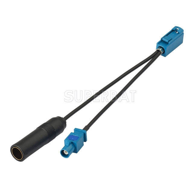 Fakra Water Blue Straight Jack to Fakra Water Blue 1 Straight Plug to DIN Straight Jack RG174  V shape