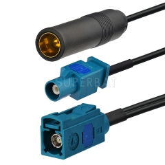 Fakra Water Blue Straight Jack to Fakra Water Blue 1 Straight Plug to DIN Straight Jack RG174  V shape