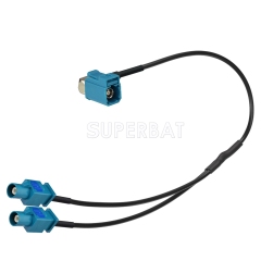 Fakra Water Blue Right Angle Jack to Fakra Water Blue 1 Straight Plug to Fakra Water Blue 1 Straight Plug RG174  Y shape