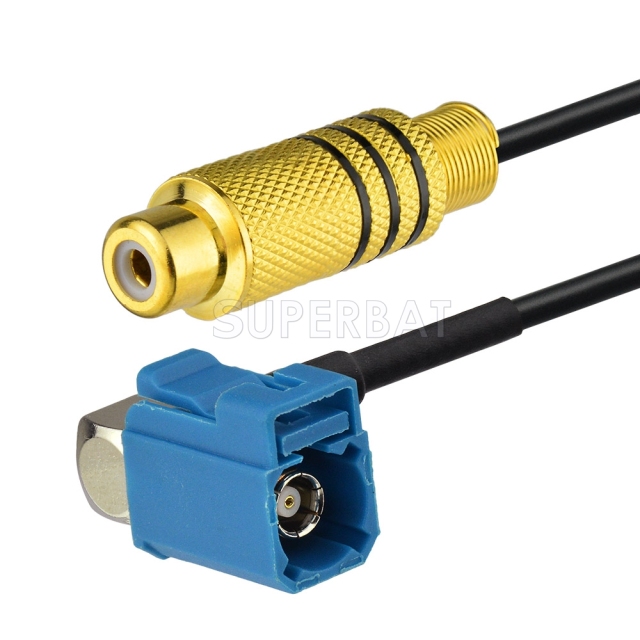 Fakra Water Blue Right Angle Jack to RCA Straight Jack RG174