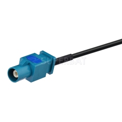 Fakra Water Blue Right Angle Jack to Fakra Water Blue 1 Straight Plug to Fakra Water Blue 1 Straight Plug RG174  Y shape