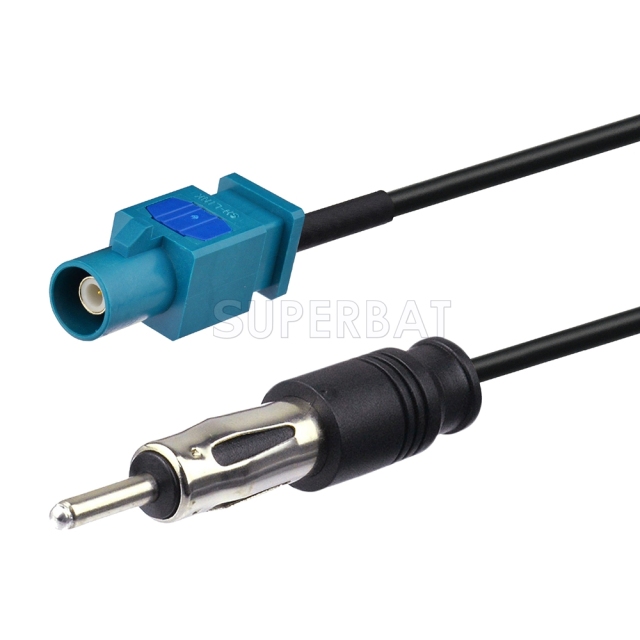 Fakra Water Blue 1 Straight Plug to DIN Straight Plug RG174