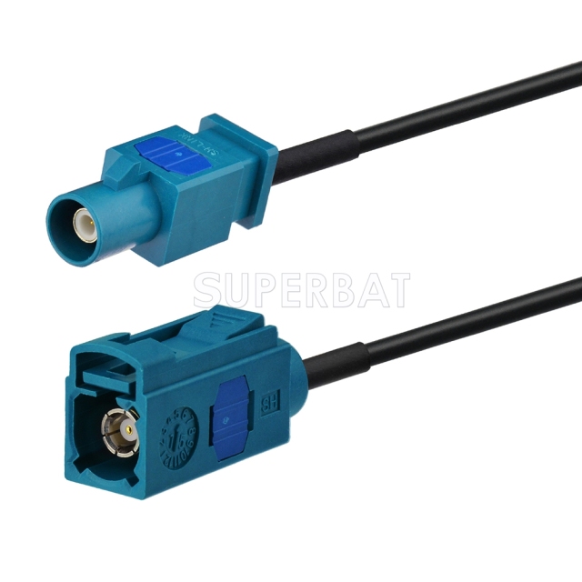 Fakra Water Blue 1 Straight Plug to Fakra Water Blue Straight Jack RG174
