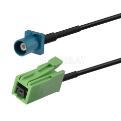 Fakra Water Blue Straight Plug to GT5-1S Grey Green Straight Jack RG174
