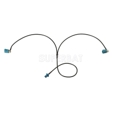 Fakra Water Blue Straight Plug to Fakra Water Blue Right Angle Jack to Fakra Water Blue Right Angle Jack RG174 Y shape