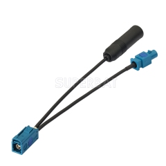 Fakra Water Blue Straight Jack to Fakra Water Blue 1 Straight Plug to DIN Straight Jack RG174  V shape