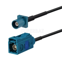Fakra Water Blue Straight Jack to Fakra Water Blue Straight Plug RG174