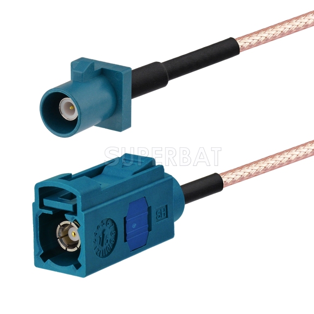 Fakra Water Blue Straight Jack to Fakra Water Blue Straight Plug RG316