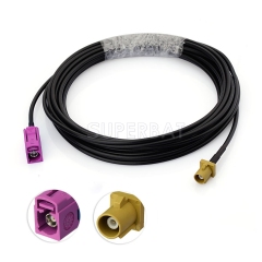 Fakra Curry Straight Plug to Fakra Heather Violet Straight Jack RG174
