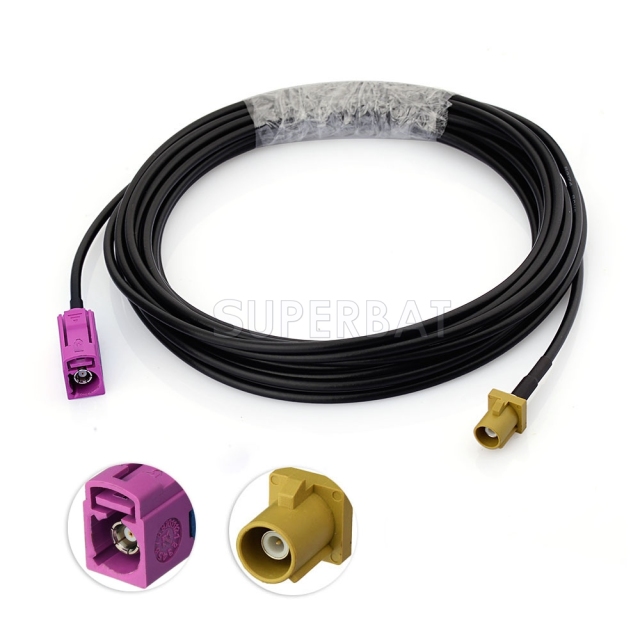 Fakra Curry Straight Plug to Fakra Heather Violet Straight Jack RG174