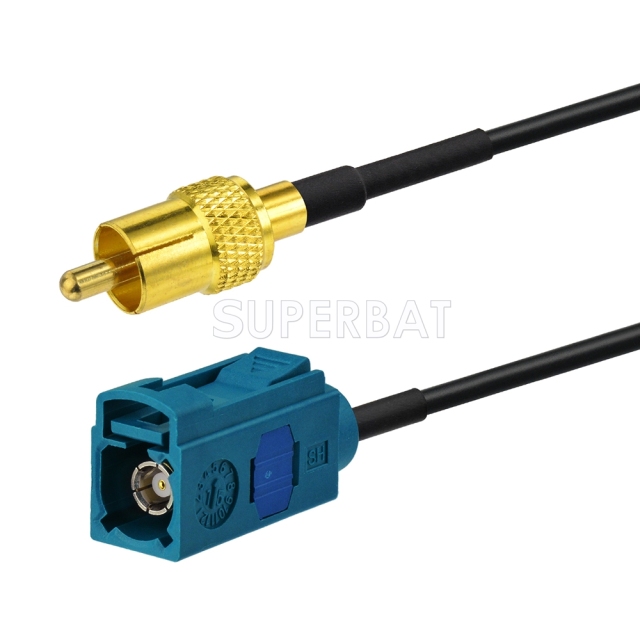 Fakra Water Blue Straight Jack to RCA Straight Plug RG174