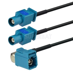 Fakra Water Blue Right Angle Jack to Fakra Water Blue 1 Straight Plug to Fakra Water Blue 1 Straight Plug RG174  Y shape