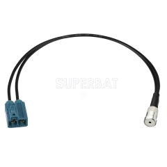Fakra Water Blue Double Straight Jack to ISO Straight Jack RG174  V shape